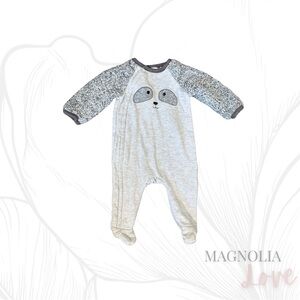 🦝 Absorba Grey Black Kids Baby One Piece Raccoon Footed Zipper Sleeper 3-6M